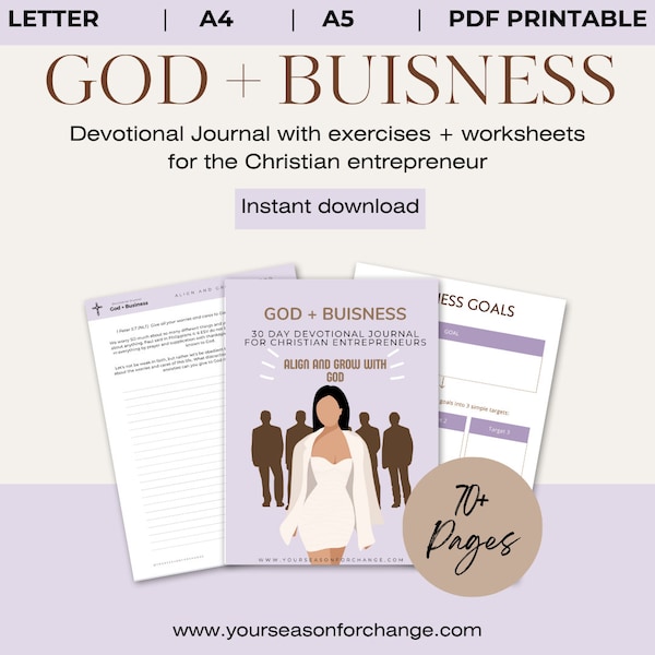 GOD + BUISNESS DEVOTIONAL Journal, Christian entrepreneur pdf printable, business planner, 2024, Instant download,  Christian Journal women