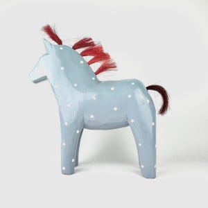 IKEA Stolle Dala horse hand sculpted & painted wooden light blue white polkadots figurine  with red mohawk | ca. 2001 | great condition