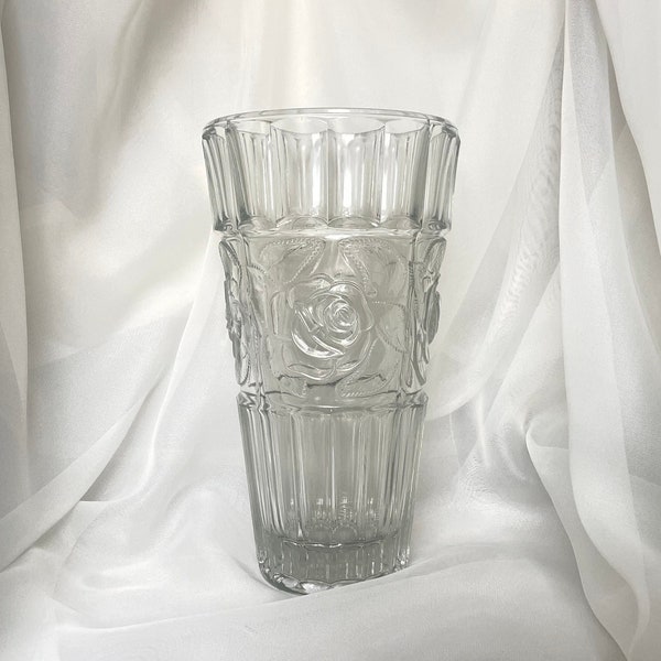Vintage Czech Bohemian Lalique Style Vase Pressed Glass