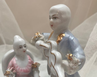 Porcelain Statue Violinist and His Lady | Vintage China Statue