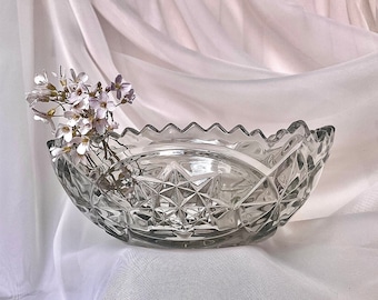 Rare Art Deco Bohemian Pink Glass Bowl Centerpiece 1930s | Inwald Rudolfova Hut Pressed Rosaline Glass