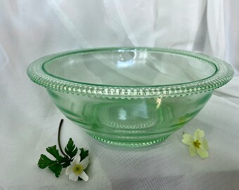 Bohemian Glass Green Bowl Art Deco Centerpiece Pressed Glass Housewarming Gift Glass Home Decor SKLO Union