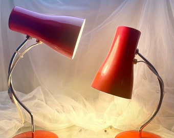 Pair of 1970s Josef Hurka Napako Red Table Lamps