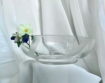 Bohemian Crystal Glass Etched Bowl Art Deco Centerpiece Pressed Glass Housewarming Gift Glass Home Decor SKLO Union