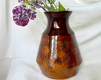 Vase bohème vintage en céramique fabriqué à la main en Tchécoslovaquie Décoration d'intérieur du milieu du siècle de MCM Cadeau parfait pour elle Finition brillante