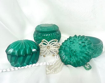 Jade Glass Box – Bohemia Green Glass Trinket by Schlevogt