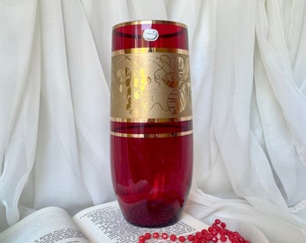 Czech Bohemian Chlum U Trebone Art Glass Ruby Gold Hand Made Vase