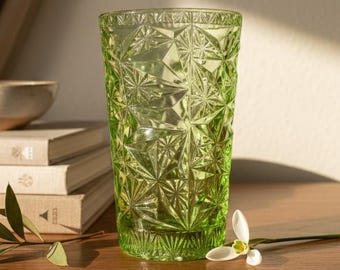 Heavy Green Glass Cubist Vase