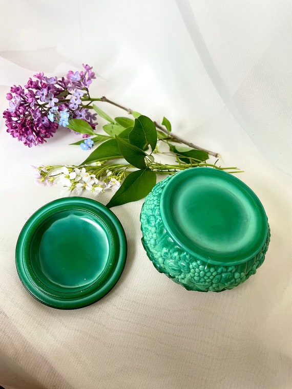 Malachite Glass Jewelry Box Bohemia Green Glass J… - image 6