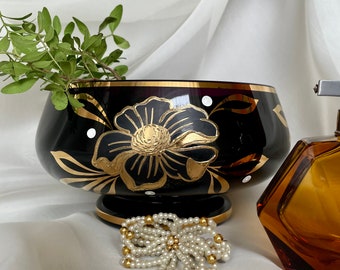 Centro de mesa Art Déco em vidro vermelho da Boêmia