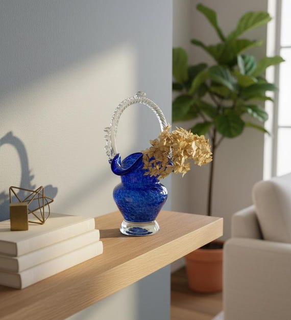 コバルトブルーのアートガラスバスケット - Etsy 日本