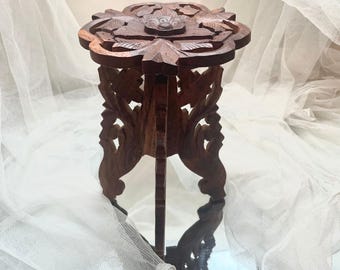 Teakwood Plant Stool Hand Carved
