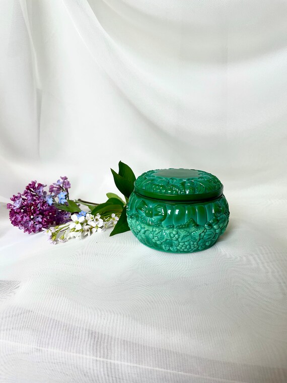 Malachite Glass Jewelry Box Bohemia Green Glass J… - image 2