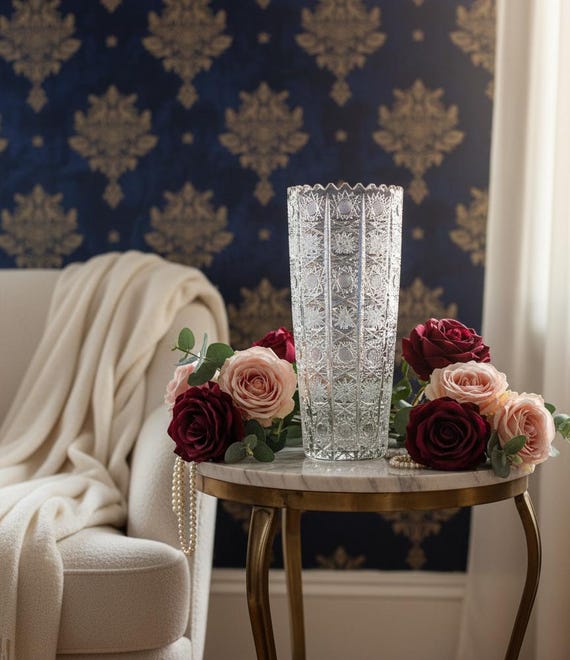 未使用] ボヘミアクリスタル 花瓶 ヴィンテージ ハンドカット 正規輸入