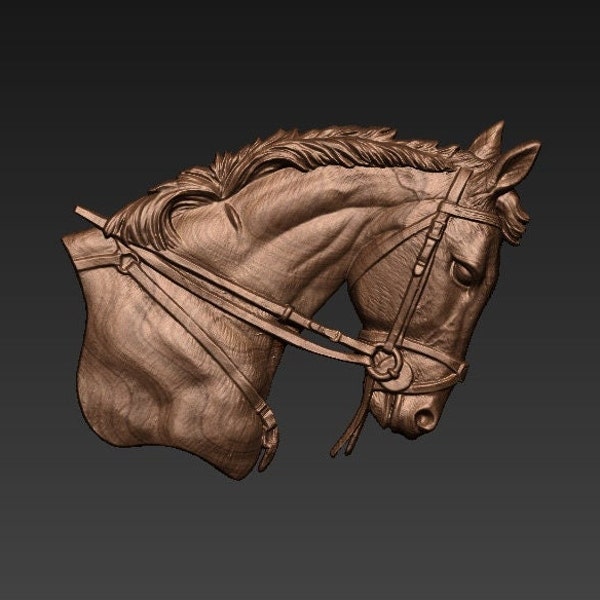 Fichier numérique de tête de cheval pour CNC, fichier 3D STL, graveur, Artcam, bois, décoration murale, Cut3d, tête de cheval2