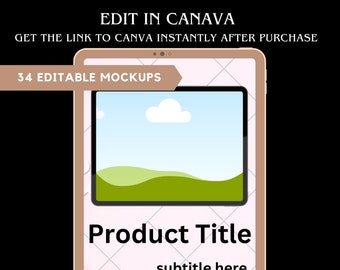 Digitala mockups iPhone iPad Macbook Allt-i-ett Etsy-listning Dra och släpp Canva Redigerbar