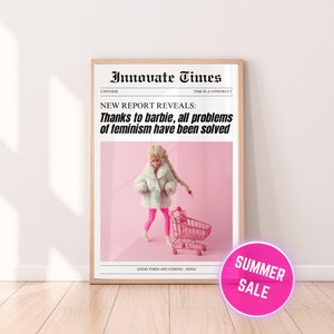 Barbie Quote Retro Newspaper Vintage Wall Art, Trendy Posters, Funky Wall Art, Wall Poster, Housewarming, Birthday,Unique Wedding Gift, Pink