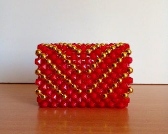 Red Pearl Card Holder with Double Slots - Elegance and Practicality