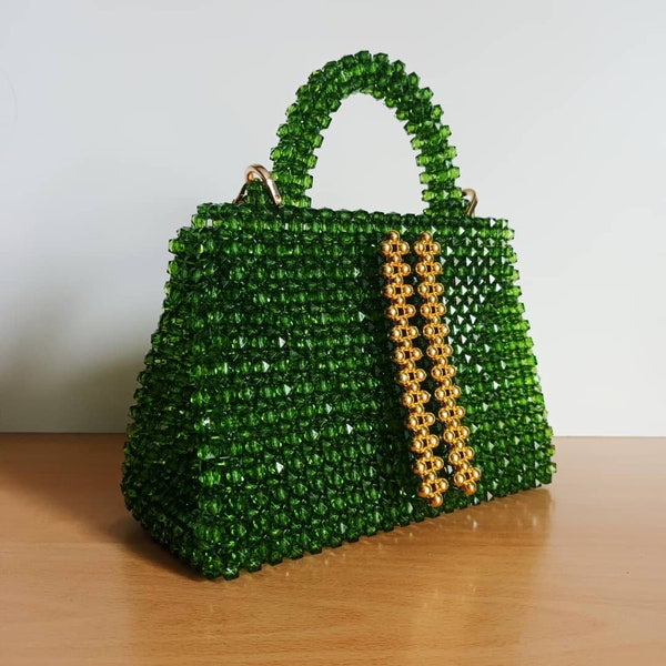 Sac en perle, Sac en perles vert, Sac fait main, Sac vert, Sac à main, Sac à main femme, Sac bandoulière femme, Sac de soirée, Cadeau femme