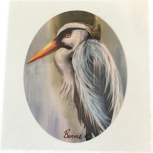 Grote blauwe reiger origineel acryl op hoogwaardige vinylsticker
