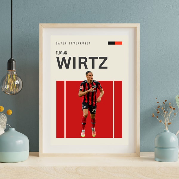 Florian Wirtz - Bayer Leverkusen, German Football Print, Minimalistic Soccer Poster, Football Wall Art, Bedroom Decor, Birthday Gift for Him