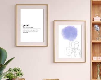 Vale Definition Print, Set of 2, Spanish Digital Wall Art, Dictionary Art, Word Saying Okay, Printable Wall Art, Digital Download