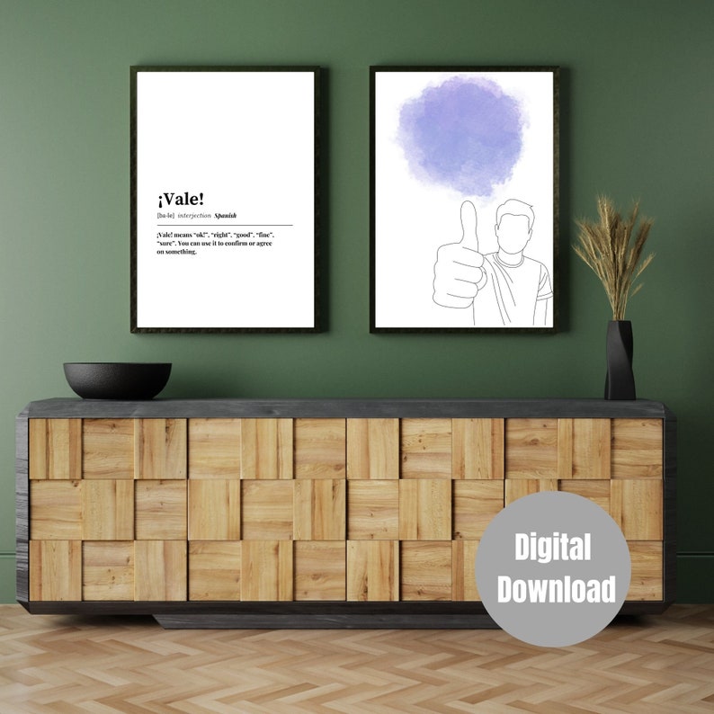 Vale Definition Print, Set of 2, Spanish Digital Wall Art, Dictionary Art, Word Saying Okay, Printable Wall Art, Digital Download image 6