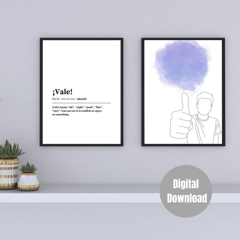 Vale Definition Print, Set of 2, Spanish Digital Wall Art, Dictionary Art, Word Saying Okay, Printable Wall Art, Digital Download image 4