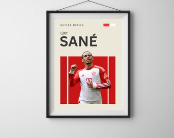 Leroy Sane - Bayern Munich, German Football Print, Minimalistic Soccer Poster, Football Wall Art, Bedroom Decor, Birthday Gift for Him