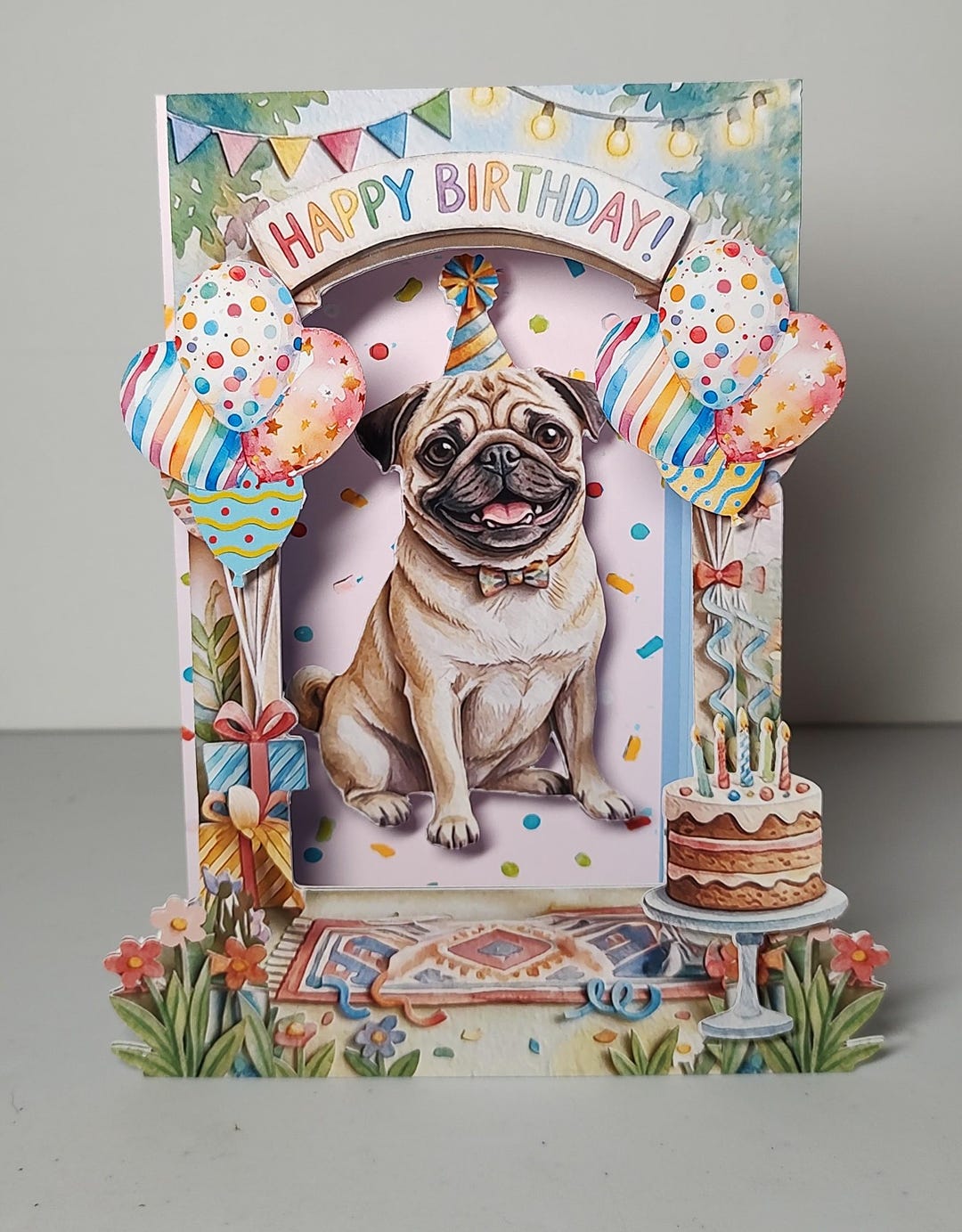 Pug Dog 3D Display Birthday Card W Personalization - Etsy