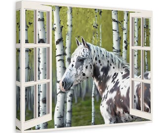Appaloosa Horse in Window Stretched Canvas Wall Art
