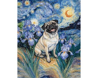 Matte poster van mopshond Van Gogh