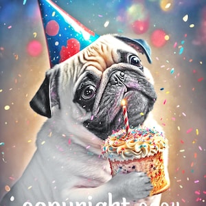 Carte d'anniversaire carlin et cupcake avec enveloppe exclusive