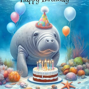 Manatee Happy Birthday Card