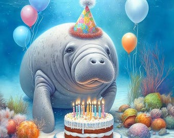 Manatee Happy Birthday Card