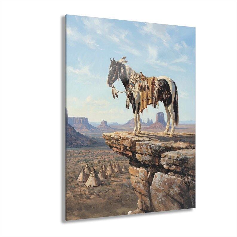 Acrylprint geïnspireerd op paard, Native American (Franse schoenplaatjes hangend) afbeelding 3