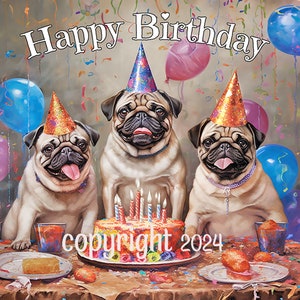 Cartão de "Feliz Aniversário" dos Pugs e envelope exclusivo