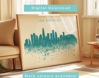 Los Angeles Skyline Wall Art Print Digital Download | Los Angeles California Poster | Modern City Decor | Paint Splatter Skyline Art