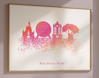 Walt Disney World Wall Art Digital Download | Disney World 4 Parks Poster Print | Magic Kingdom, Epcot, Hollywood Studios, Animal Kingdom