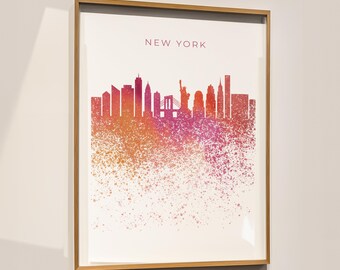 New York Skyline Wall Art Digital Download | New York Silhouette Poster | City Skyline Watercolour Art Piece