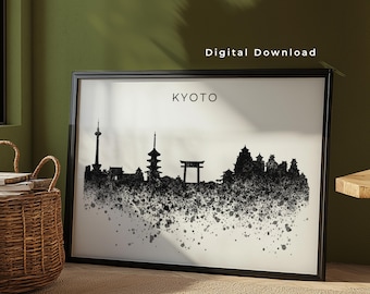 Kyoto Skyline Wall Art Print Digital Download | Kyoto Japan Poster | Asia Paint Splatter Skyline Art