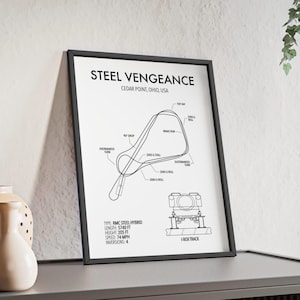 Steel Vengeance Roller Coaster Print | Cedar Point Ohio Amuesment Park Wall Art | RMC Hybrid Track Poster | Thrill Ride Decor | Fan Gift