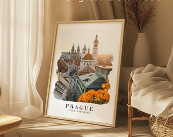 Prague Travel Print Wall Art | Prague Czech Republic Poster | Prague Wall Home Decoration | PNG Digital Download