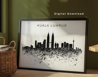 Kuala Lumpur Skyline Wall Art Print Digital Download | Kuala Lumpur Malaysia Poster | Asia Paint Splatter Skyline Art