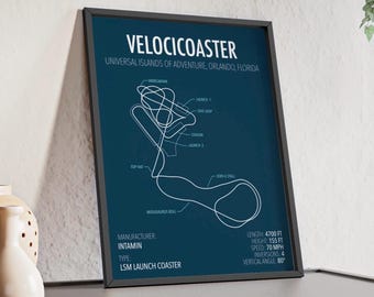 ヴェロシコースター ジェットコースター ポスター | ユニバーサルスタジオ ライド ブループリント | テーマパーク デジタルダウンロード ウォールアート