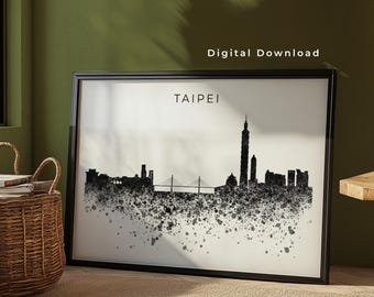 Taipei Skyline Wall Art Print Digital Download | Taipei Taiwan Poster | Asia Paint Splatter Skyline Art