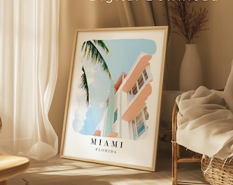 Miami Travel Print Wandkunst | Miami Florida Poster | Miami Florida Wand Dekoration | PNG digitaler Download