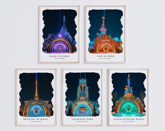 Epic Universe Portals 5 Poster Bundle Digital Download | Watercolour Style Posters