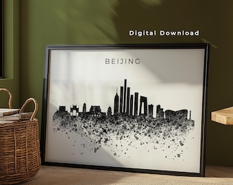 Beijing Skyline Wall Art Print Digital Download | Beijing China Poster | Asia Paint Splatter Skyline Art