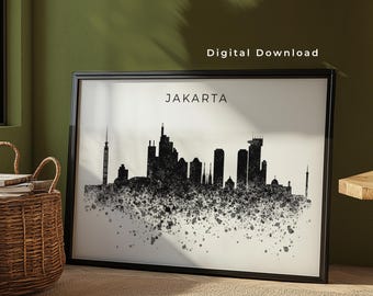 Jakarta Skyline Wall Art Print Digital Download | Jakarta, Indonesia Poster | Asia Paint Splatter Skyline Art